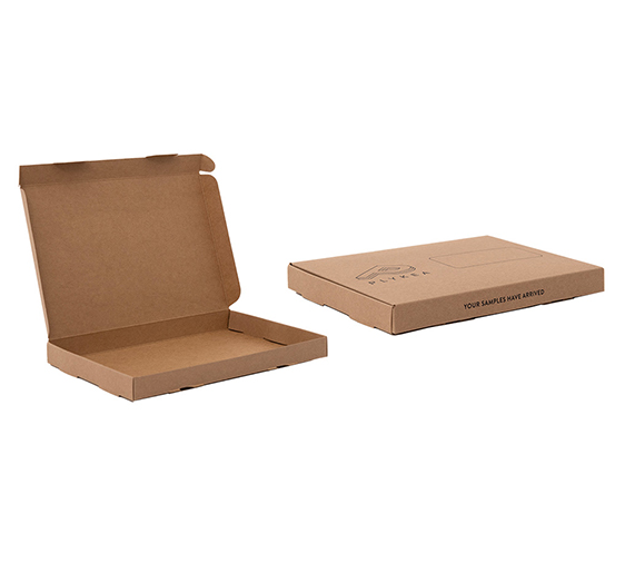 kraft brown mailer with black print open and closed