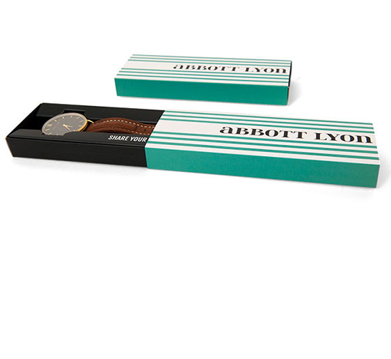 matchbox sleeve and tray with insert for a watch retail box open
